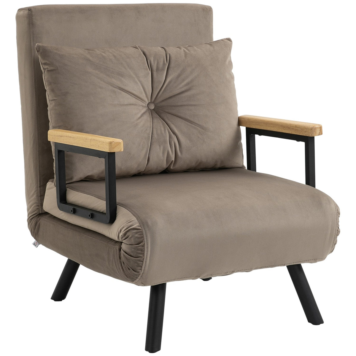 Armchair bed with bed function, 63 x 73 x 81 cm, with five-way adjustable backrest, space-saving, robust, velvet look, light brown