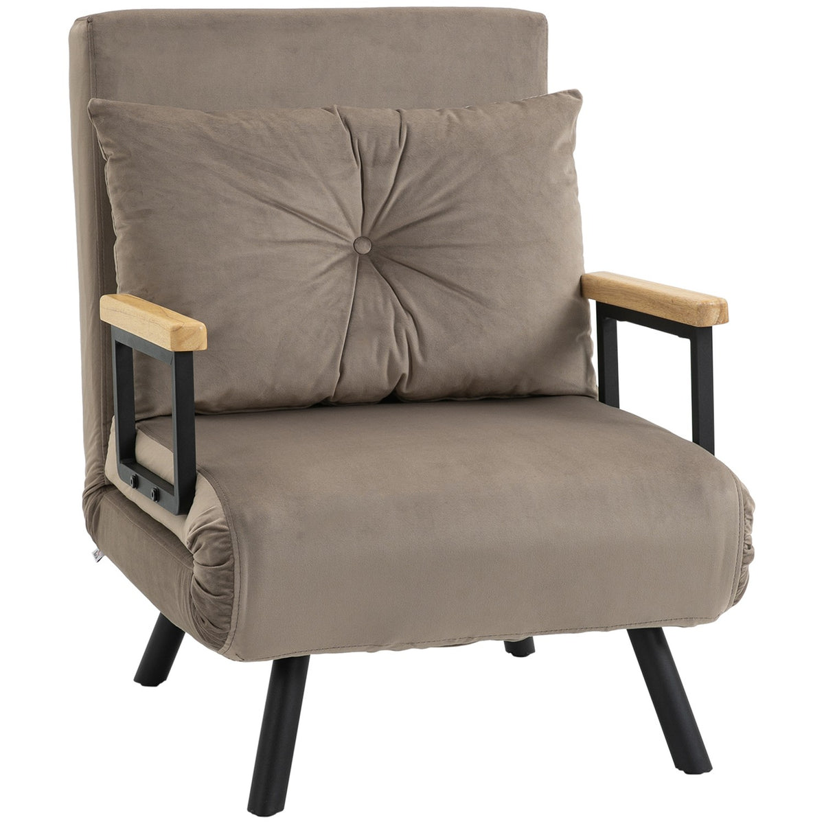 Armchair bed with bed function, 63 x 73 x 81 cm, with five-way adjustable backrest, space-saving, robust, velvet look, light brown