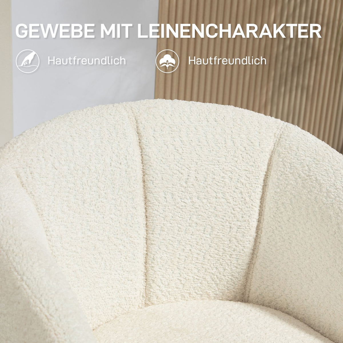 Armchair lounge chair with armrest, 360° swivel function, linen look, swivel chair with metal legs, for living room, bedroom, cream white
