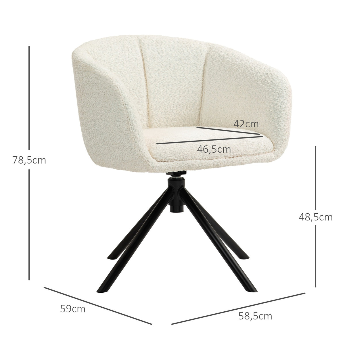 Armchair lounge chair with armrest, 360° swivel function, linen look, swivel chair with metal legs, for living room, bedroom, cream white
