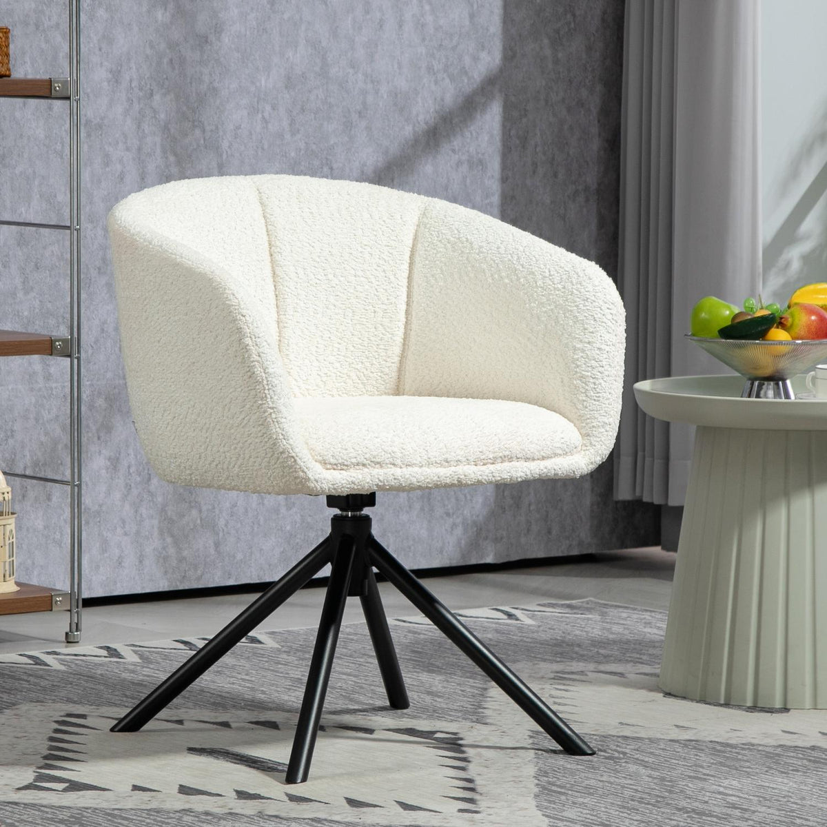 Armchair lounge chair with armrest, 360° swivel function, linen look, swivel chair with metal legs, for living room, bedroom, cream white