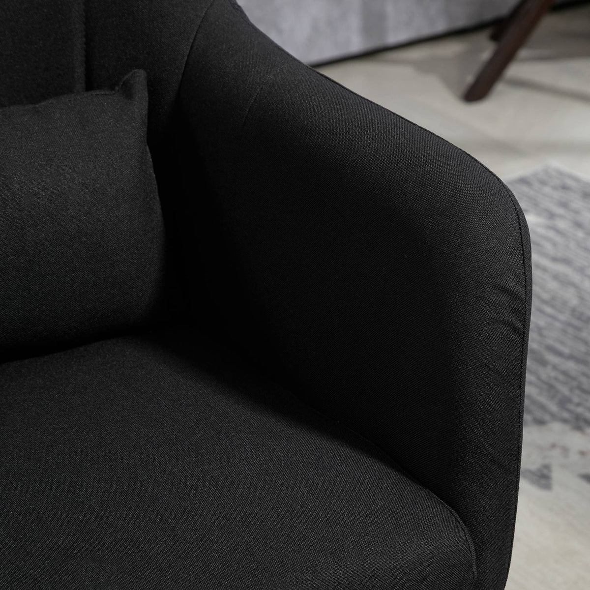 Armchair lounge chair with armrest, lumbar cushion, padded relaxation chair with metal frame, linen look, height adjustable swivel chair for bedroom, living room, black