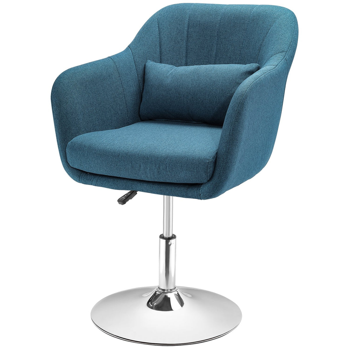 Armchair lounge chair with armrest, lumbar cushion, padded relaxation chair with metal frame, linen look, height adjustable swivel chair for bedroom, living room, light blue |