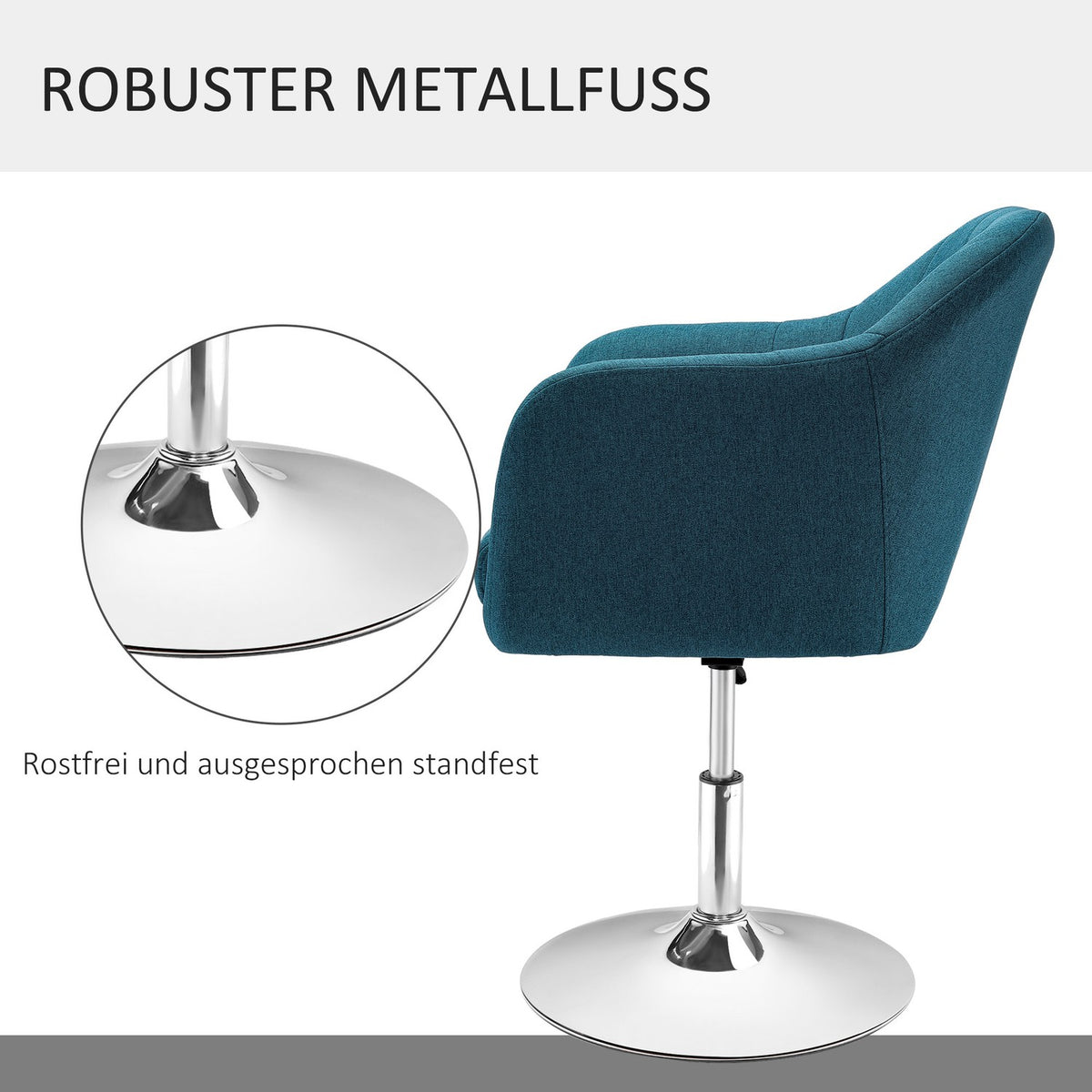 Armchair lounge chair with armrest, lumbar cushion, padded relaxation chair with metal frame, linen look, height adjustable swivel chair for bedroom, living room, light blue |
