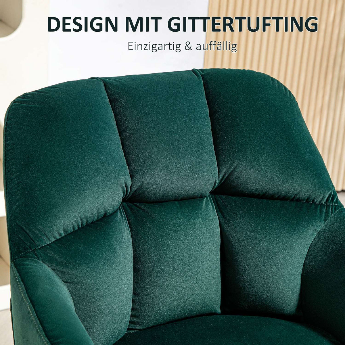 Armchair lounge chair with armrests, velvet look, padded relaxation chair with steel legs, for living room, bedroom, dark green