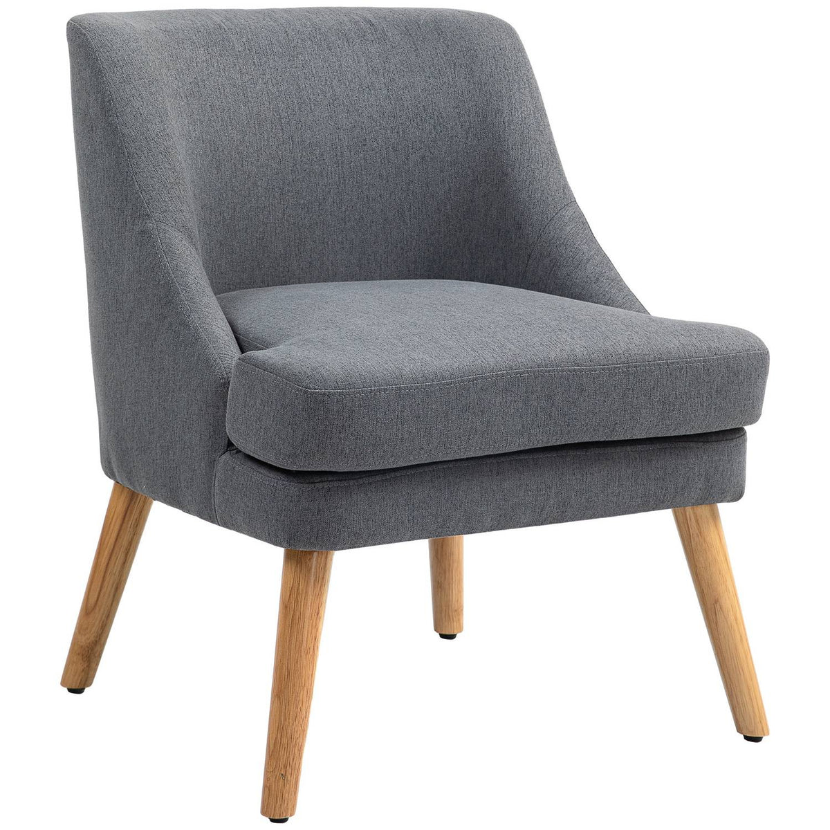 Armchair lounge chair with linen look, armrest, padded relaxation chair with wooden legs, for living room, bedroom, dark gray