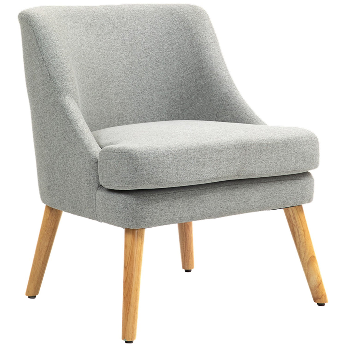 Armchair lounge chair with linen look, armrest, padded relaxation chair with wooden legs, for living room, bedroom, light gray