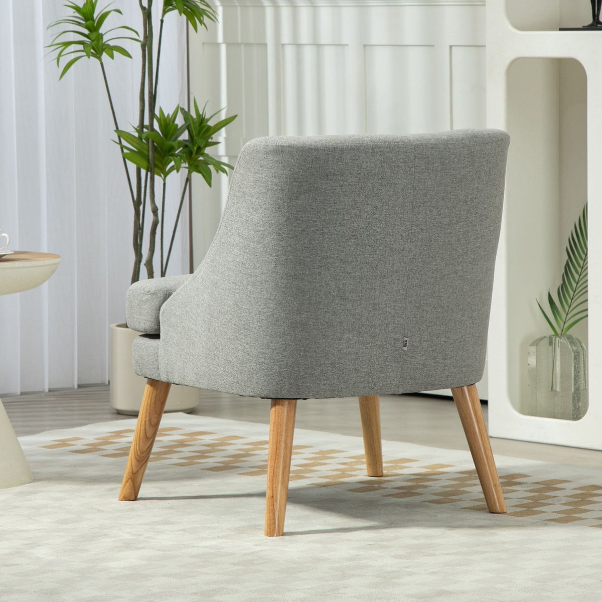 Armchair lounge chair with linen look, armrest, padded relaxation chair with wooden legs, for living room, bedroom, light gray