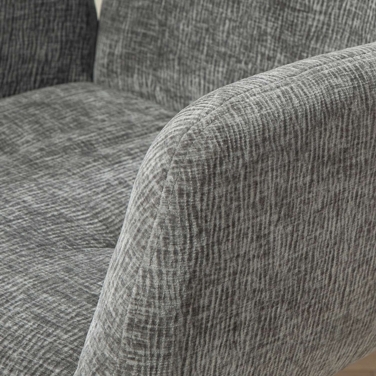 Armchair swivel lounge chair with armrest, wool-linen look, modern upholstered chair with button stitching, steel legs, for living room, bedroom, dark gray
