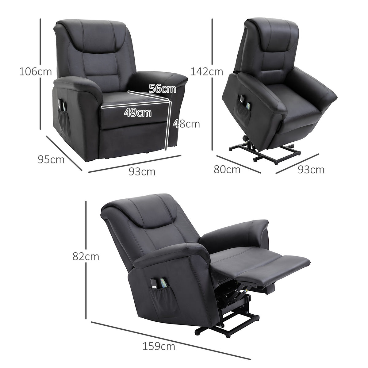 Armchair with stand-up aid, adjustable relaxation armchair, electric massage armchair with heating function, TV armchair with remote control