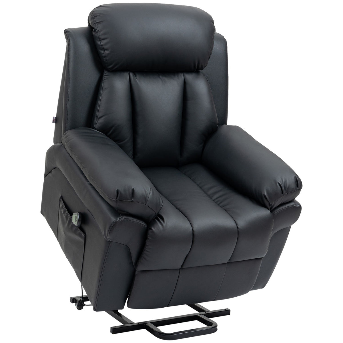 Armchair with stand-up aid, electric recliner, reclining TV armchair with remote control, TV armchair, faux leather, black