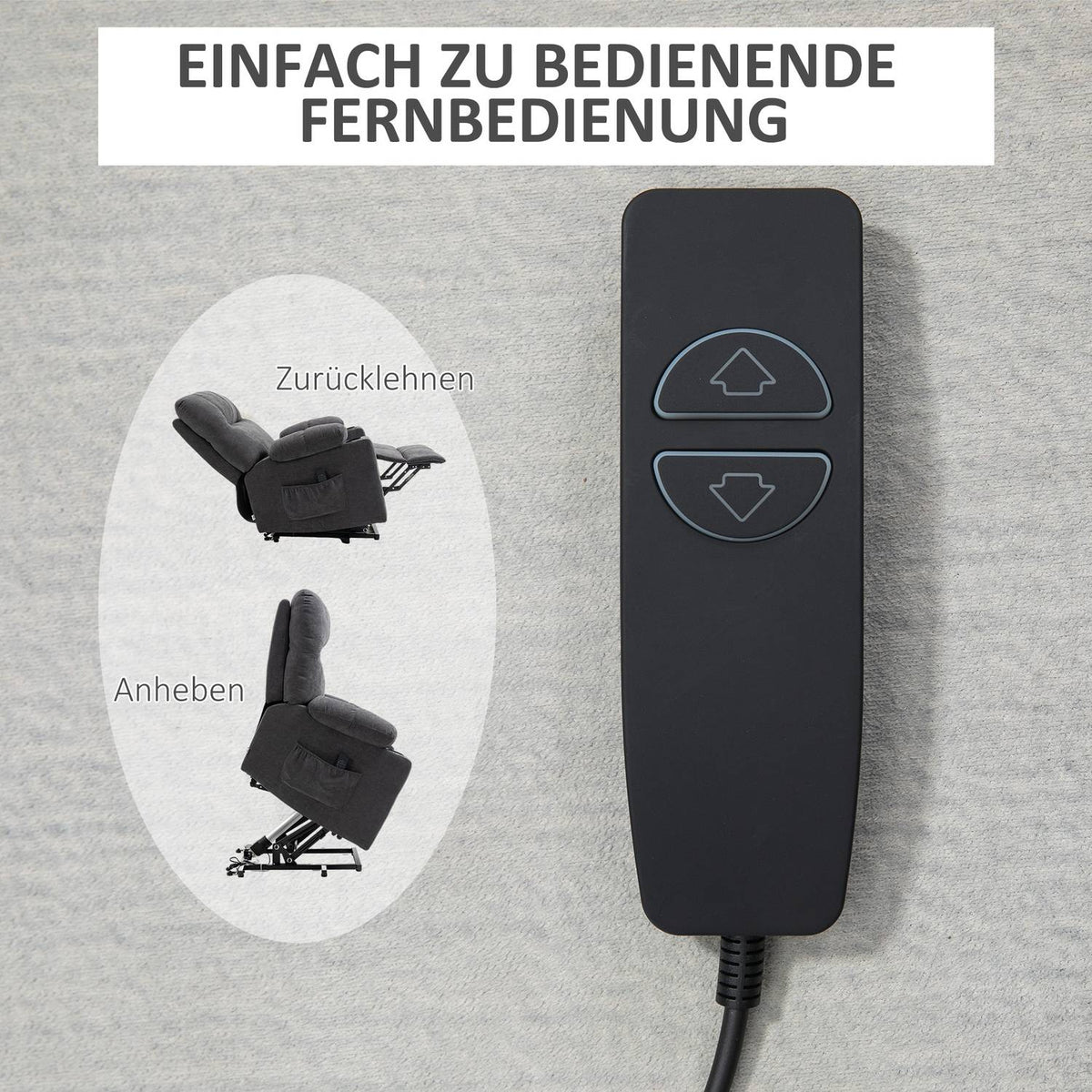 Armchair with stand-up aid, electric recliner with massage function, TV armchair with heating function, with flannel look, dark gray