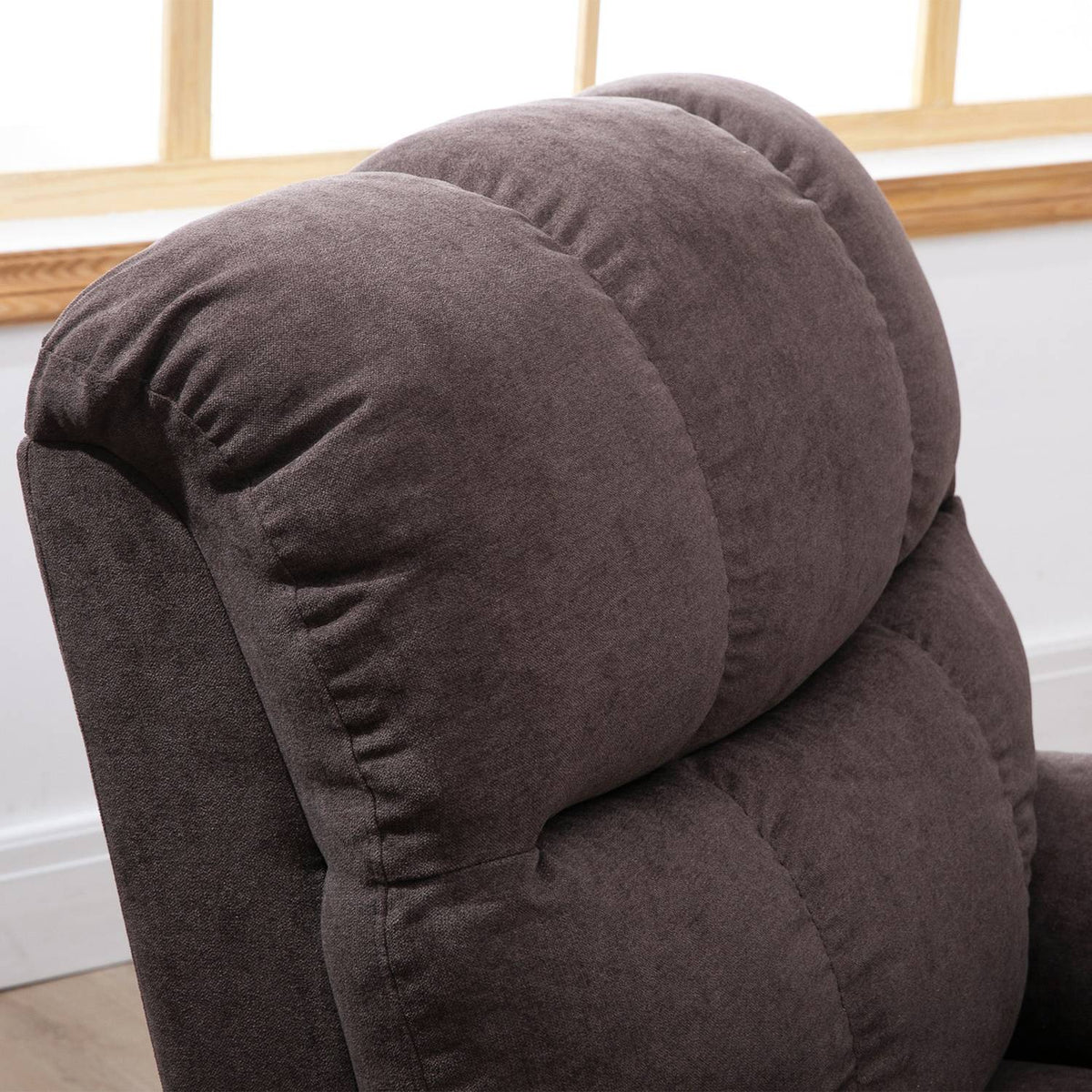 Armchair with stand-up aid, massage chair, relaxation chair with USB port, remote control, side pocket, velvet look, dark brown