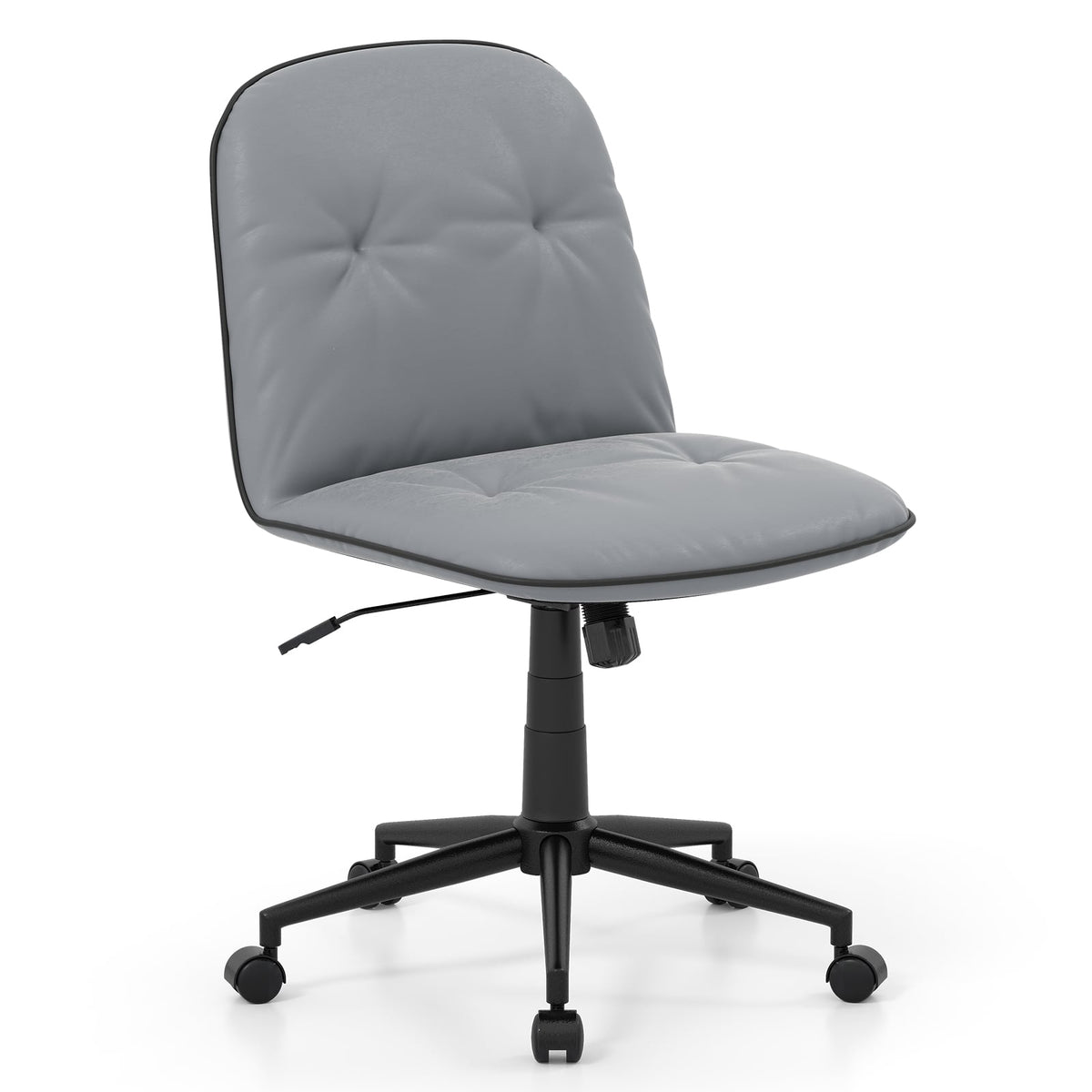 Armless Desk Chair, Faux Leather, Adjustable Height, Grey