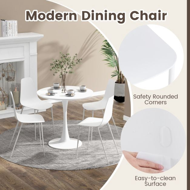 Armless Dining Chair Set of 4, Metal Legs, Anti-Slip Pads, Black/White