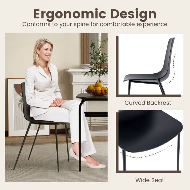 Armless Dining Chair Set of 4, PP Seat, Metal Legs