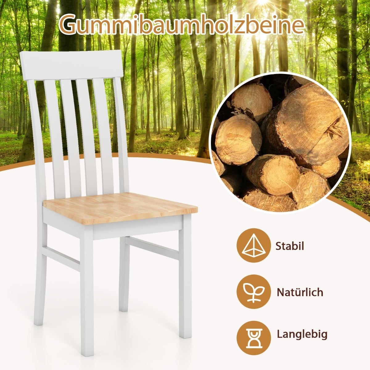 Armless Dining Chairs Set of 2, Ergonomic Back, Wood
