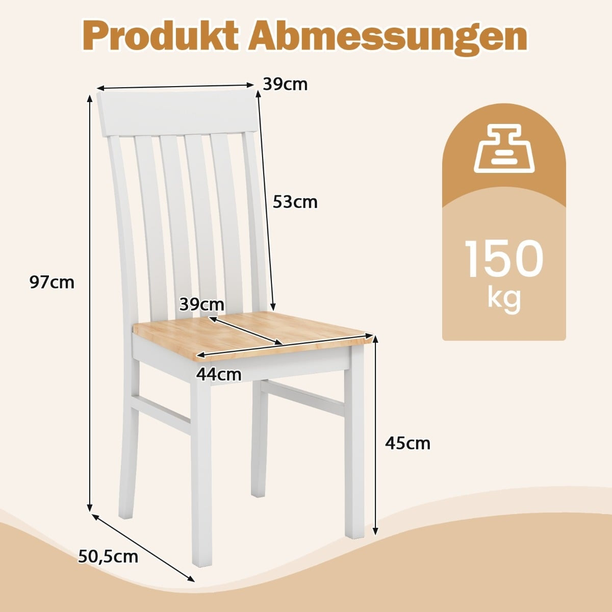 Armless Dining Chairs Set of 2, Ergonomic Back, Wood