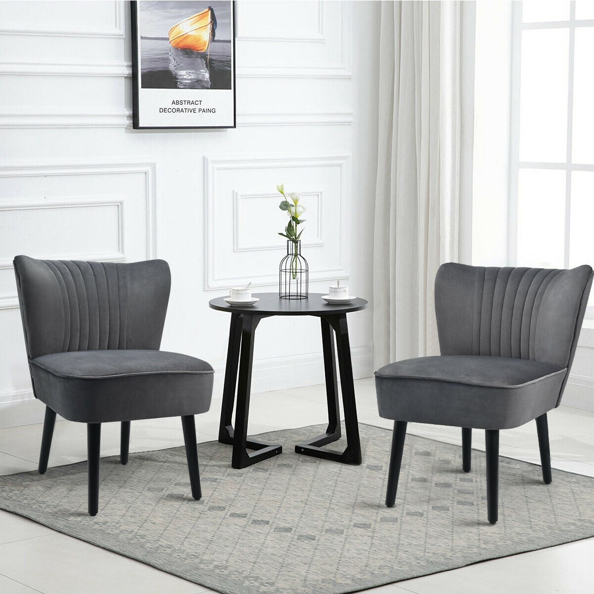 Armless Upholstered Accent Chairs, Set of 2, Gray