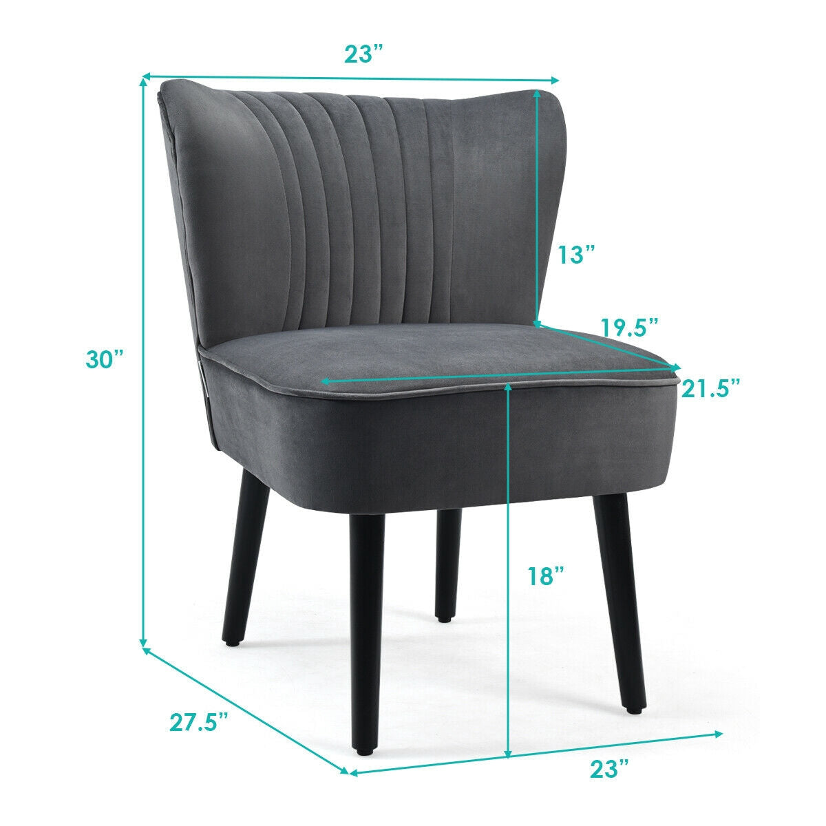 Armless Upholstered Accent Chairs, Set of 2, Gray