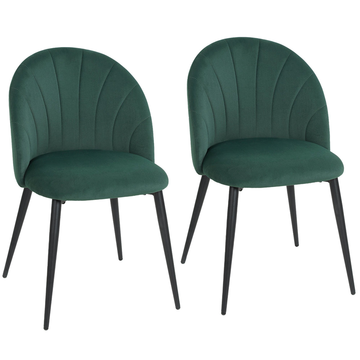 Armless Velvet Dining Chairs, Set of 2, Dark Green