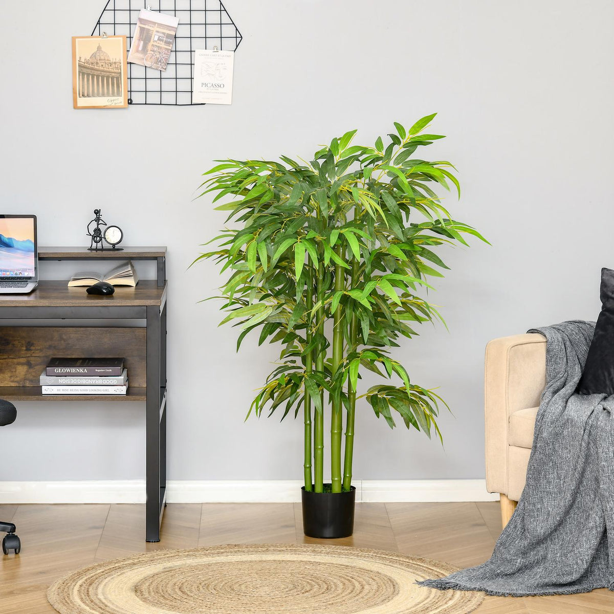 Artificial Bamboo Large 140 cm Artificial Plant, Plastic Artificial Plants in Pot, Artificial Bamboo with 780 Leaves Like Real for Living Room Bedroom Office Garden Modern Decoration