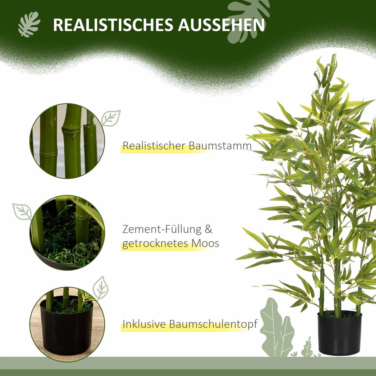 Artificial Bamboo Plant, 90 cm, 504 Leaves, Indoor Decor