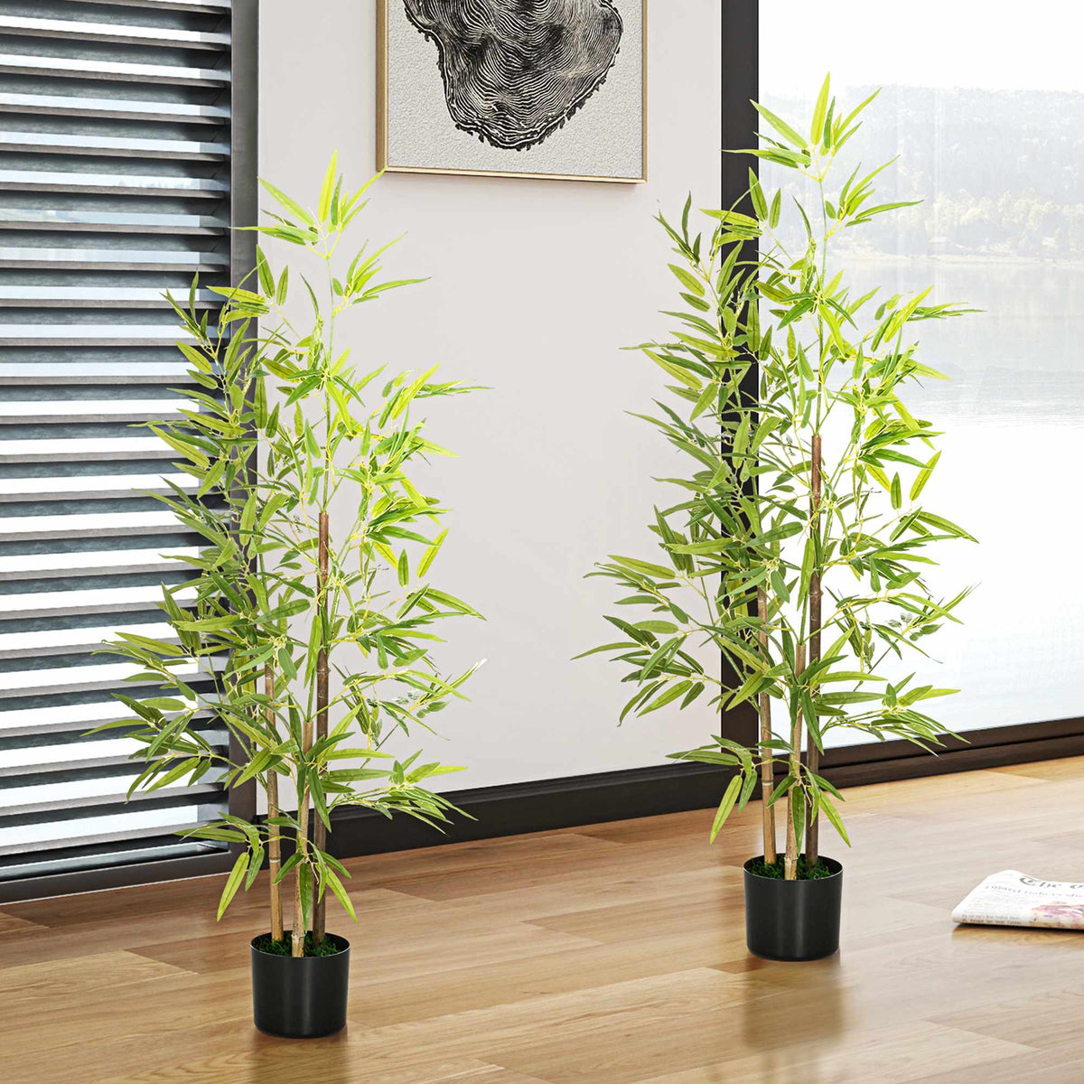 Artificial Bamboo Plant Set, 3 Stems, 120 cm, Green