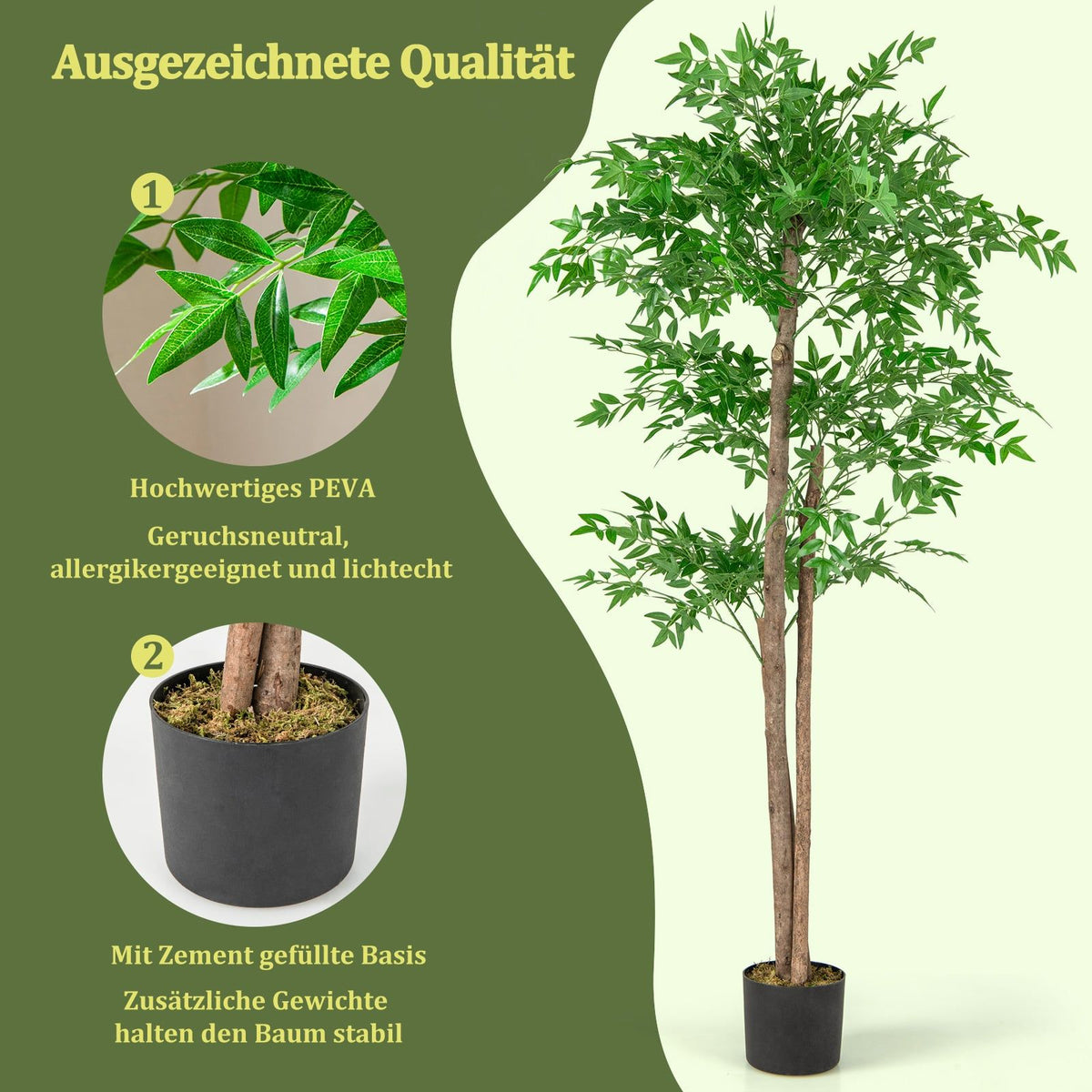 Artificial Bamboo Plant with Pot, 150 cm, 1020 Leaves