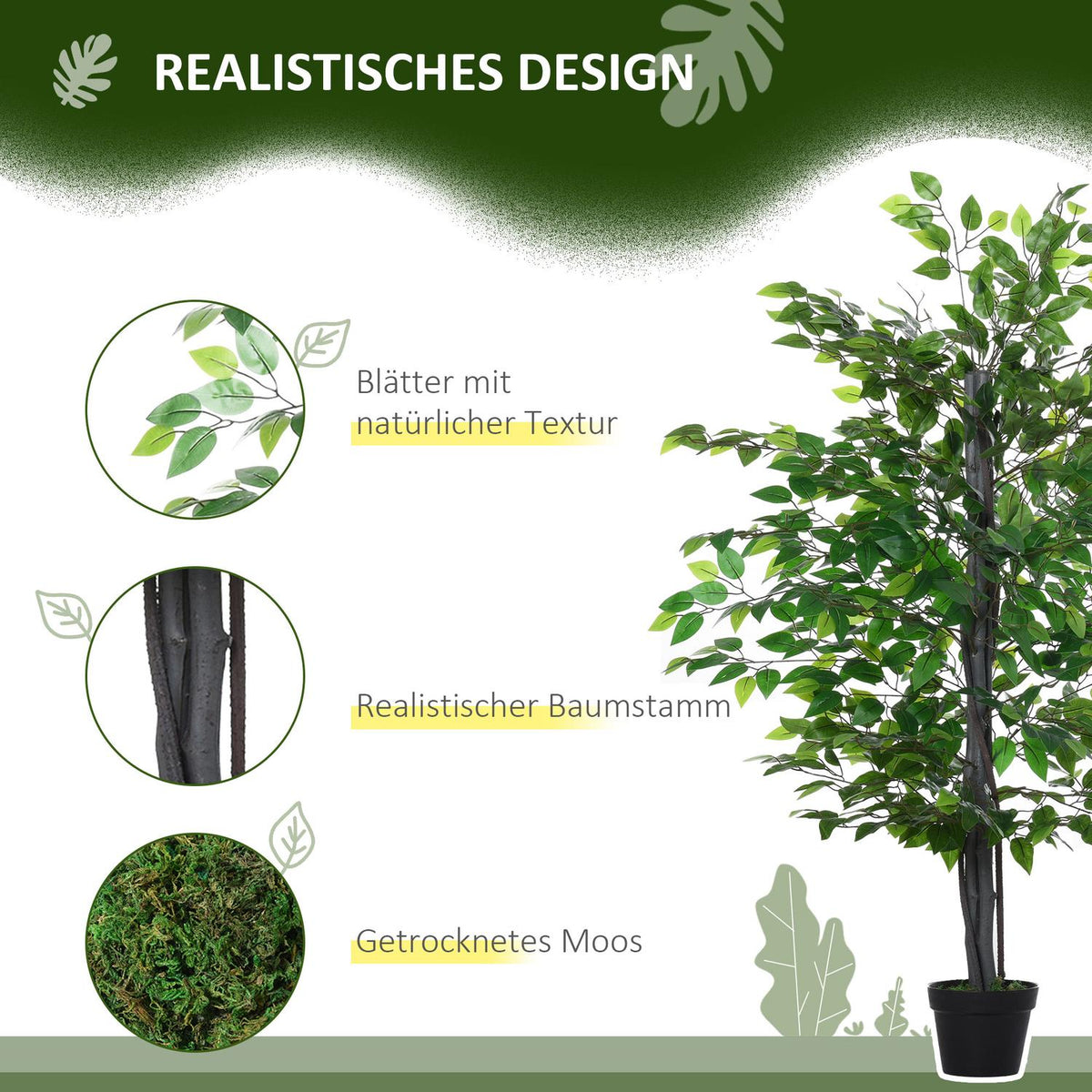 Artificial Banyan Tree Natural-Like Decoration Made Of Solid Wood, Artificial Tree For Living Room, 20X145Cm