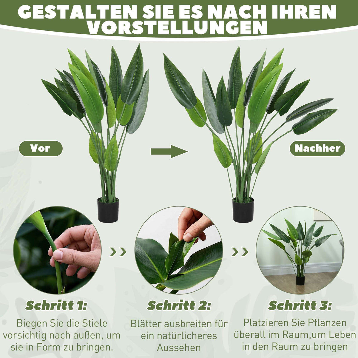 Artificial Bird of Paradise Plant, 110 cm, Cement Pot