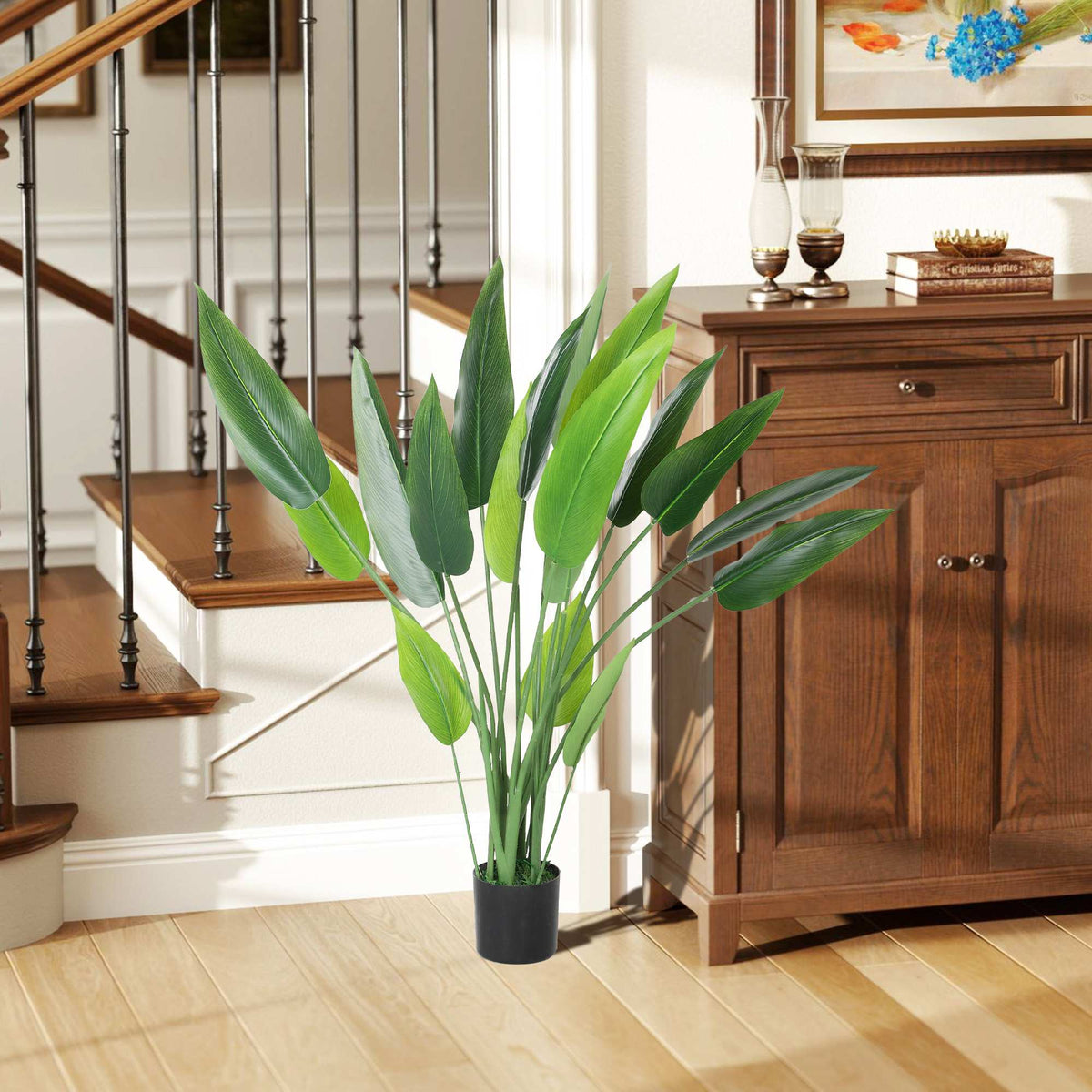 Artificial Bird of Paradise Plant, 110 cm, Cement Pot