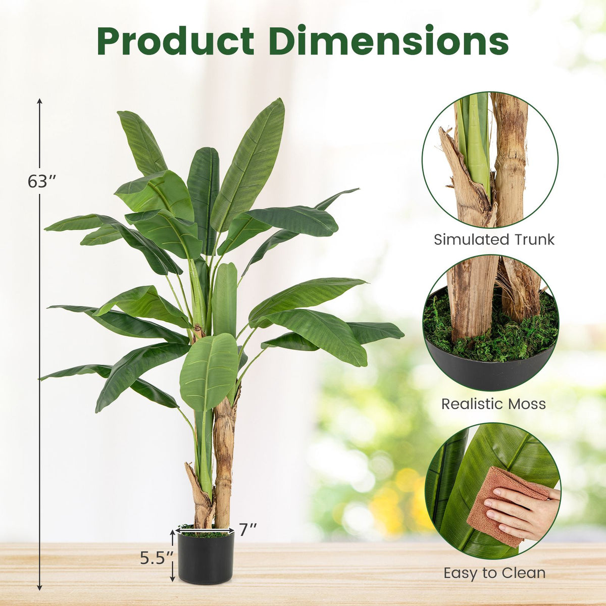 Artificial Bird of Paradise Plant Tree, 63 Inch, 18 Leaves
