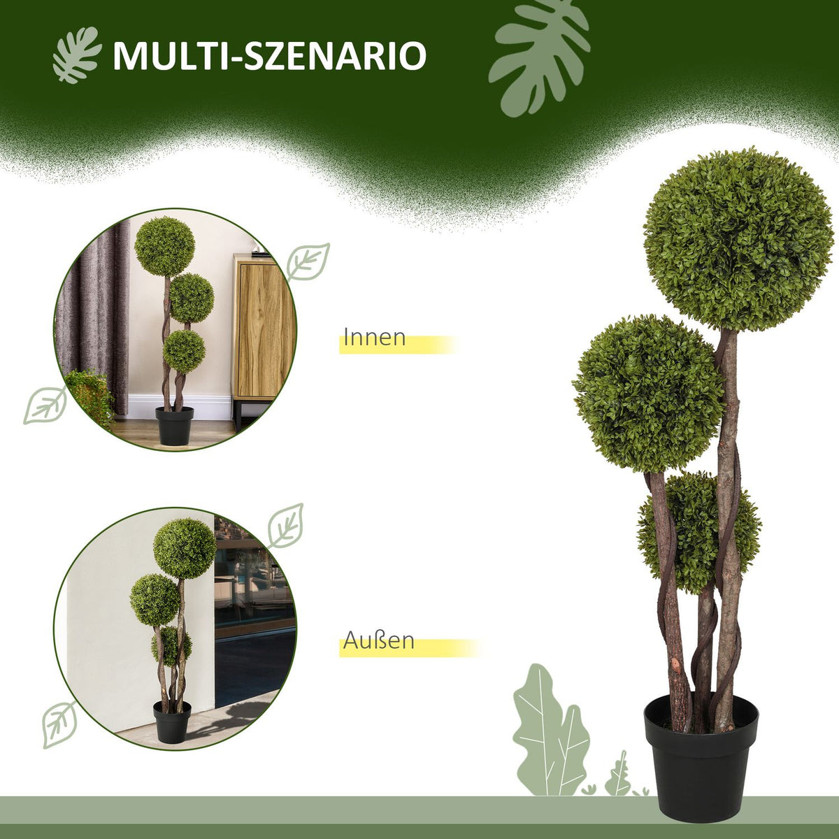 Artificial Boxwood, 115cm Houseplant, Artificial Plant in Pot, Decorative Plant, Decorative Plants for Home, Office, Hallway, Garden, Green