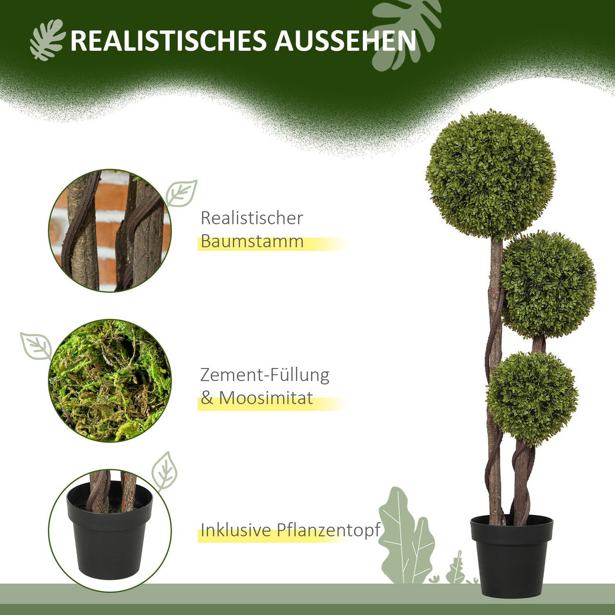 Artificial Boxwood, 115cm Houseplant, Artificial Plant in Pot, Decorative Plant, Decorative Plants for Home, Office, Hallway, Garden, Green