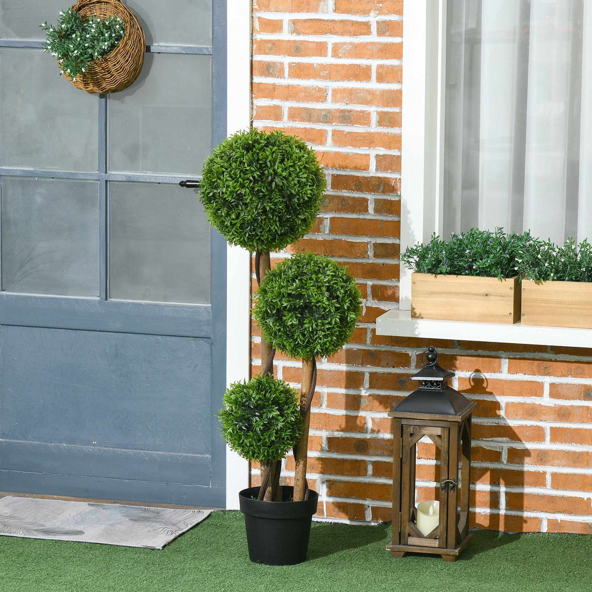 Artificial Boxwood Topiary, 110cm, UV-Resistant, 3 Balls