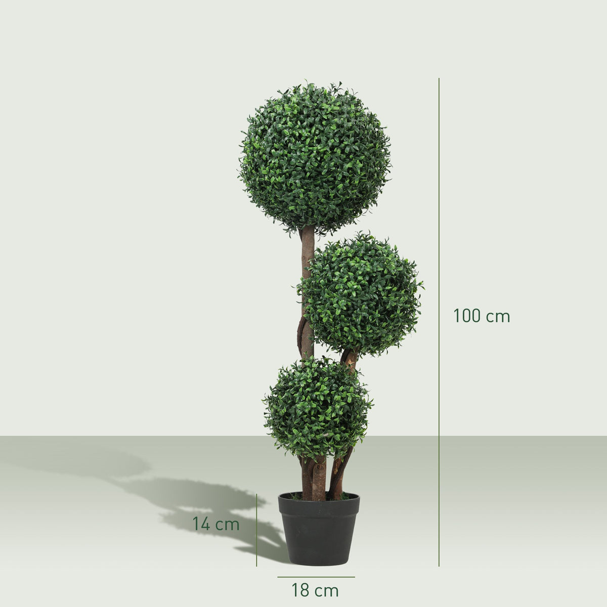 Artificial Boxwood Topiary, Triple Ball Design, 100 cm, Green