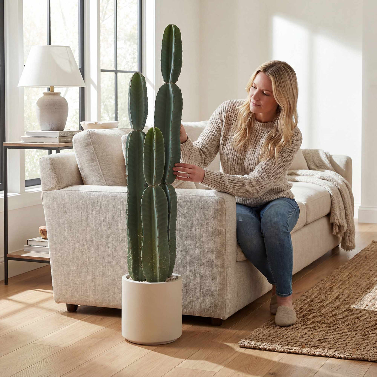 Artificial Cactus Plant in Pot, 111 cm Tall, Green
