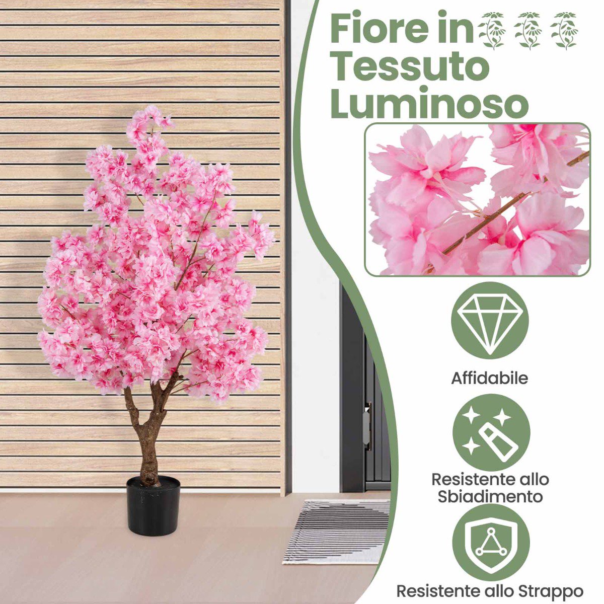 Artificial Cherry Blossom Tree 118 cm, Pink, Cement Base
