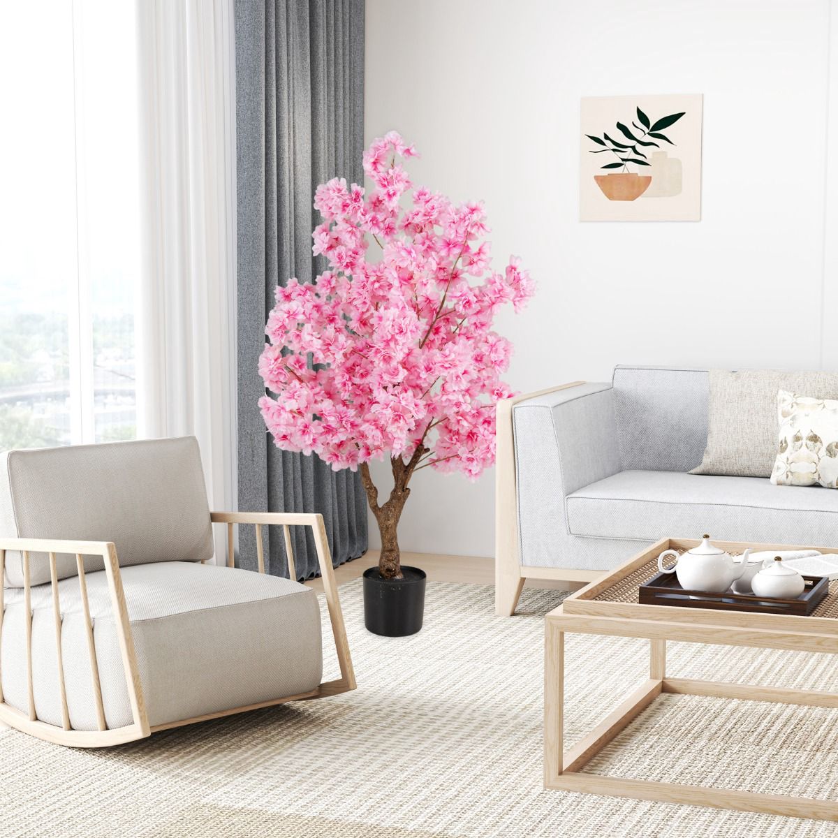 Artificial Cherry Blossom Tree 118 cm, Pink, Cement Base