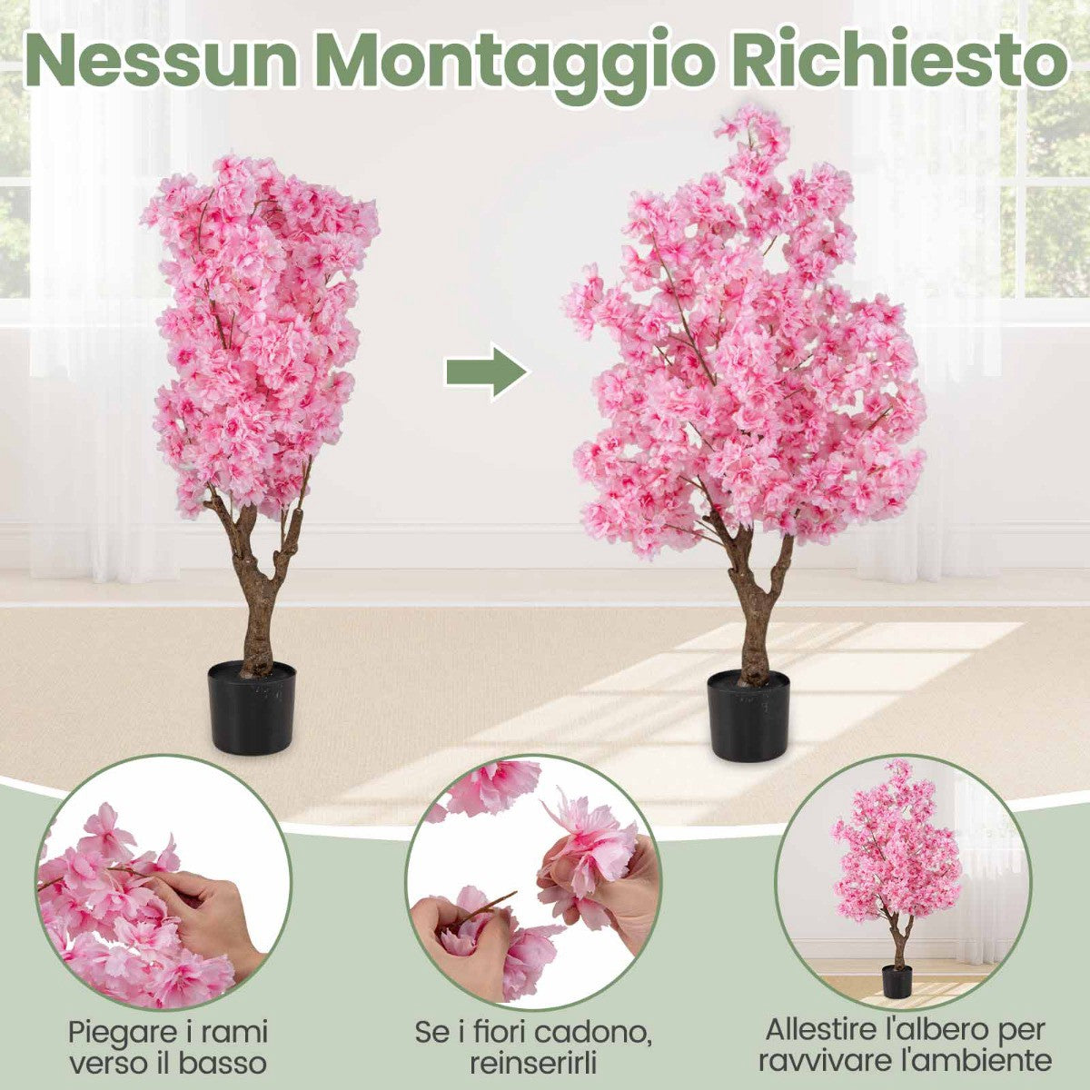 Artificial Cherry Blossom Tree 118 cm, Pink, Cement Base