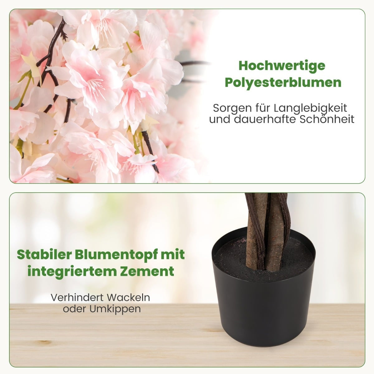 Artificial Cherry Blossom Tree in Pot, 163 cm, White Flowers