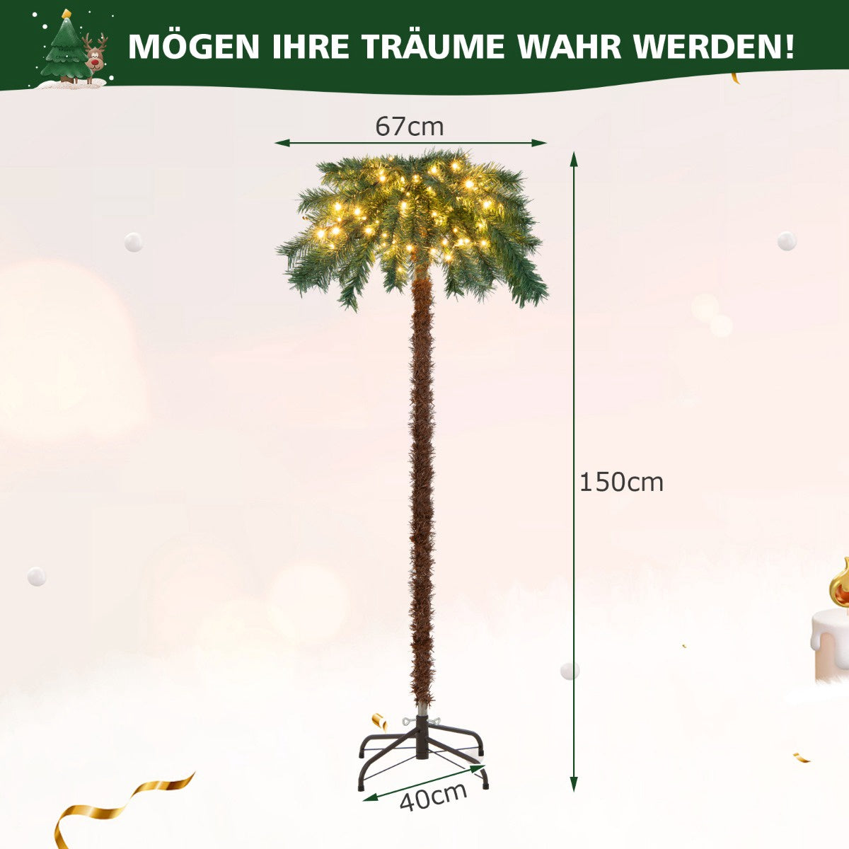 Artificial Christmas Palm Tree 150 cm, 150 Warm White LEDs