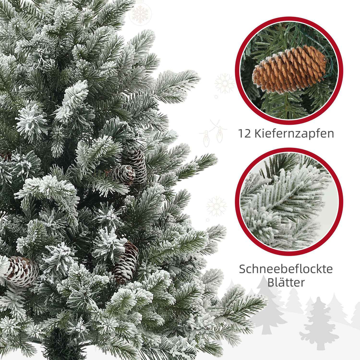 Artificial Christmas Tree, 100cm Christmas Tree with 130 Tips, Artificial Snow, Flower Pots, Flame Retardant, for Christmas Decoration, Green+Gold