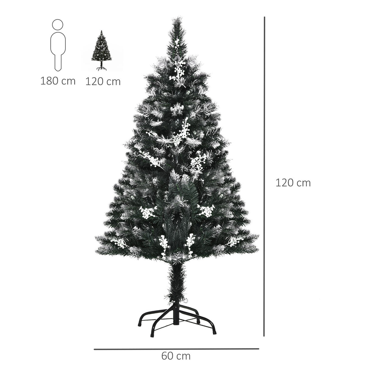 Artificial Christmas Tree 1.2 M Christmas Tree Snow Dipped Design Christmas Tree 222 Branches Flame Retardant Pvc Dark Green Ø60 X 120 Cm