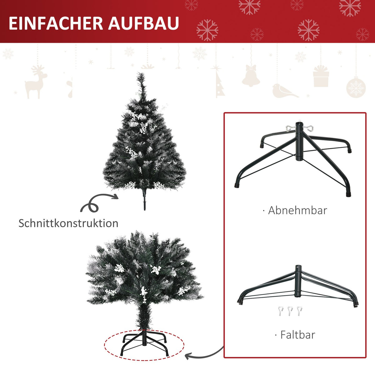 Artificial Christmas Tree 1.2 M Christmas Tree Snow Dipped Design Christmas Tree 222 Branches Flame Retardant Pvc Dark Green Ø60 X 120 Cm