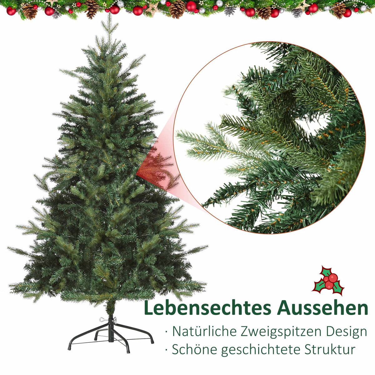 Artificial Christmas Tree, 150 cm, 946 Branches, Metal Stand