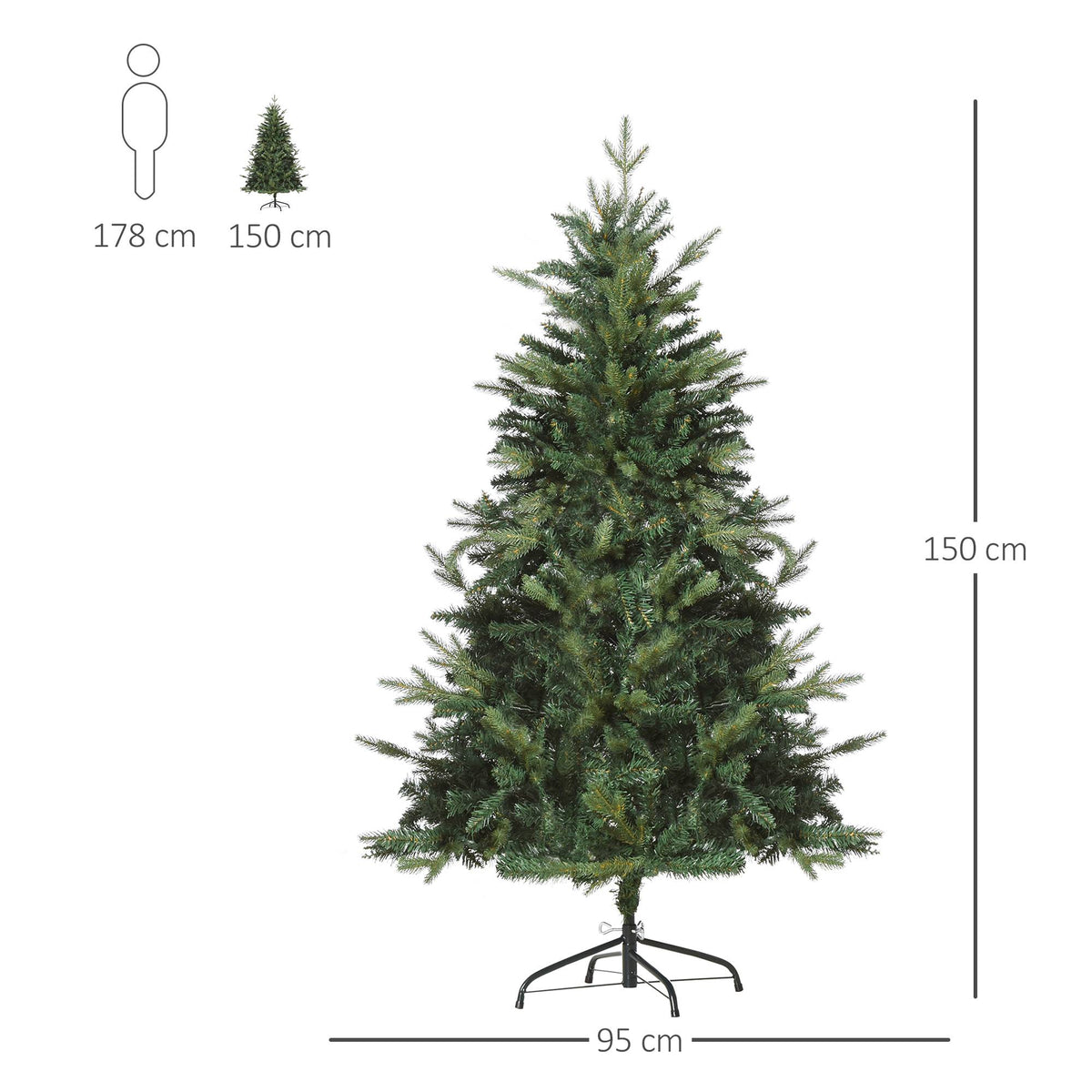 Artificial Christmas Tree, 150 cm, 946 Branches, Metal Stand