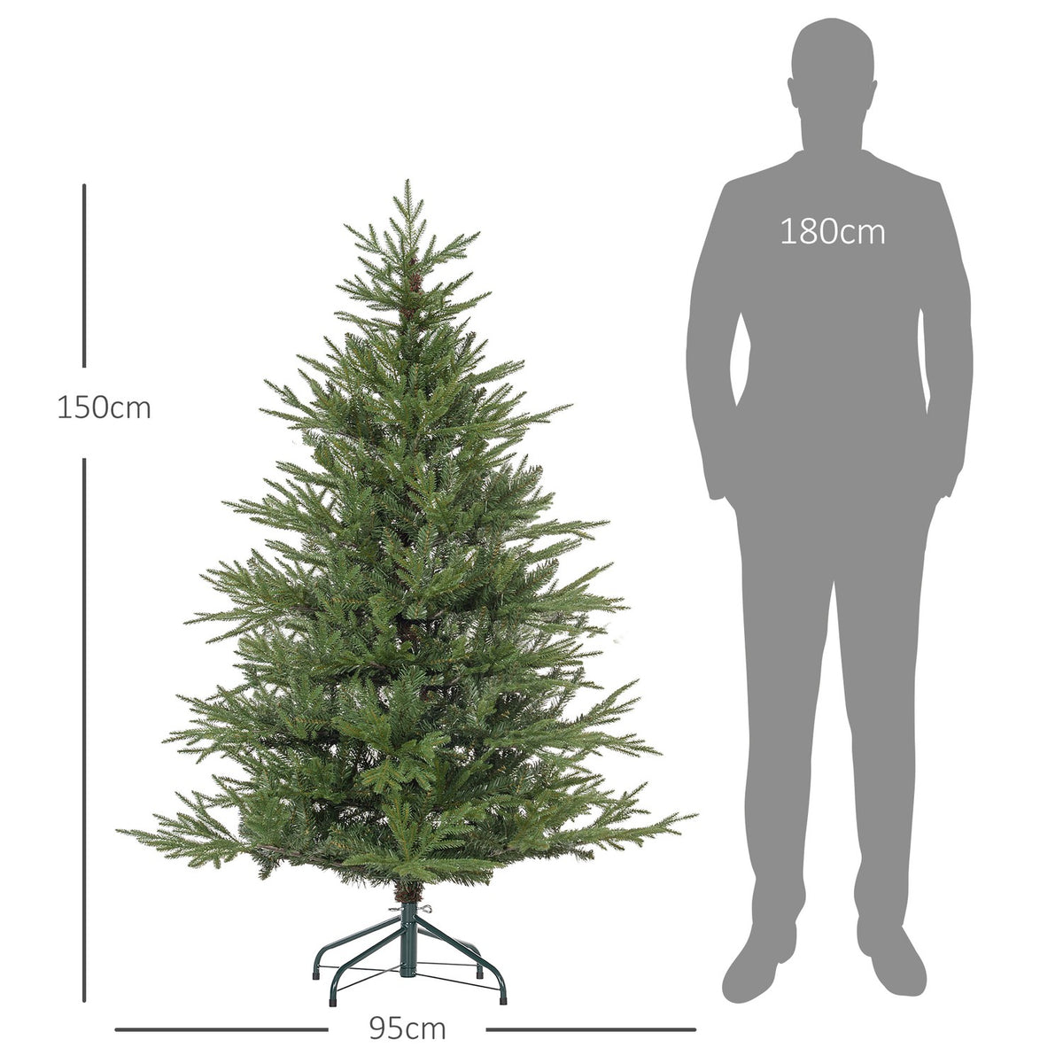 Artificial Christmas Tree, 150cm Christmas Tree with 1724 Tips, Foldable Metal Stand, for Christmas Decoration, Green