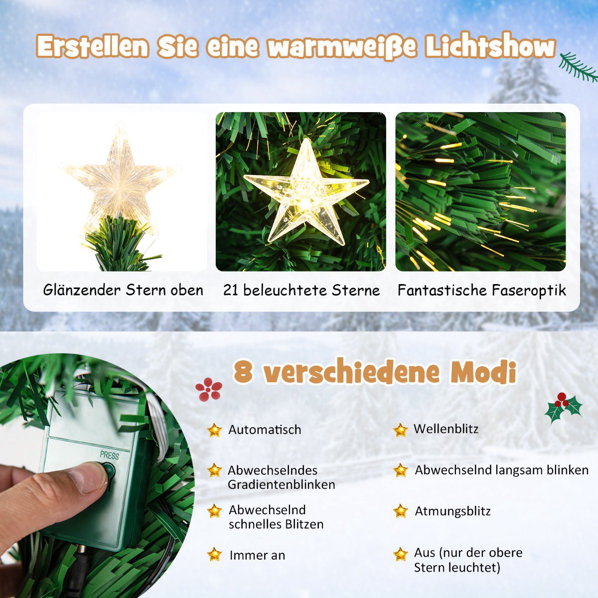 Artificial Christmas Tree 150cm, Fiber Optic, 8 Modes
